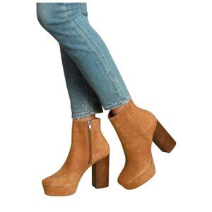 Steve Madden Gratify Cognac Suede Leather Chunky Platform Ankle Booties Size 7